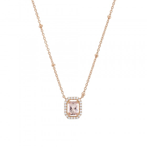 Love in Rose Oval Rectangle Pink Necklace