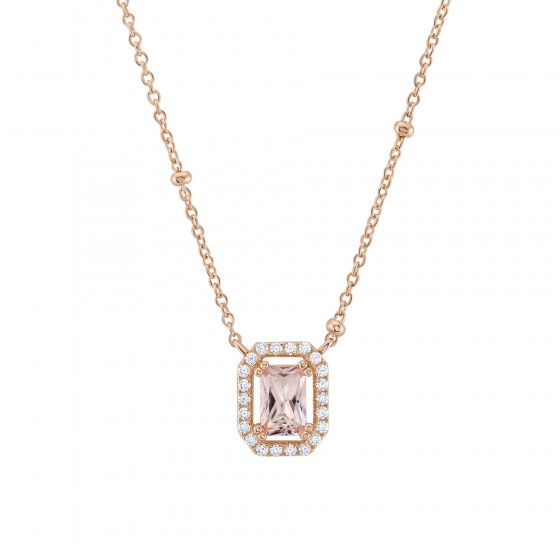Love in Rose Oval Rectangle Pink Necklace