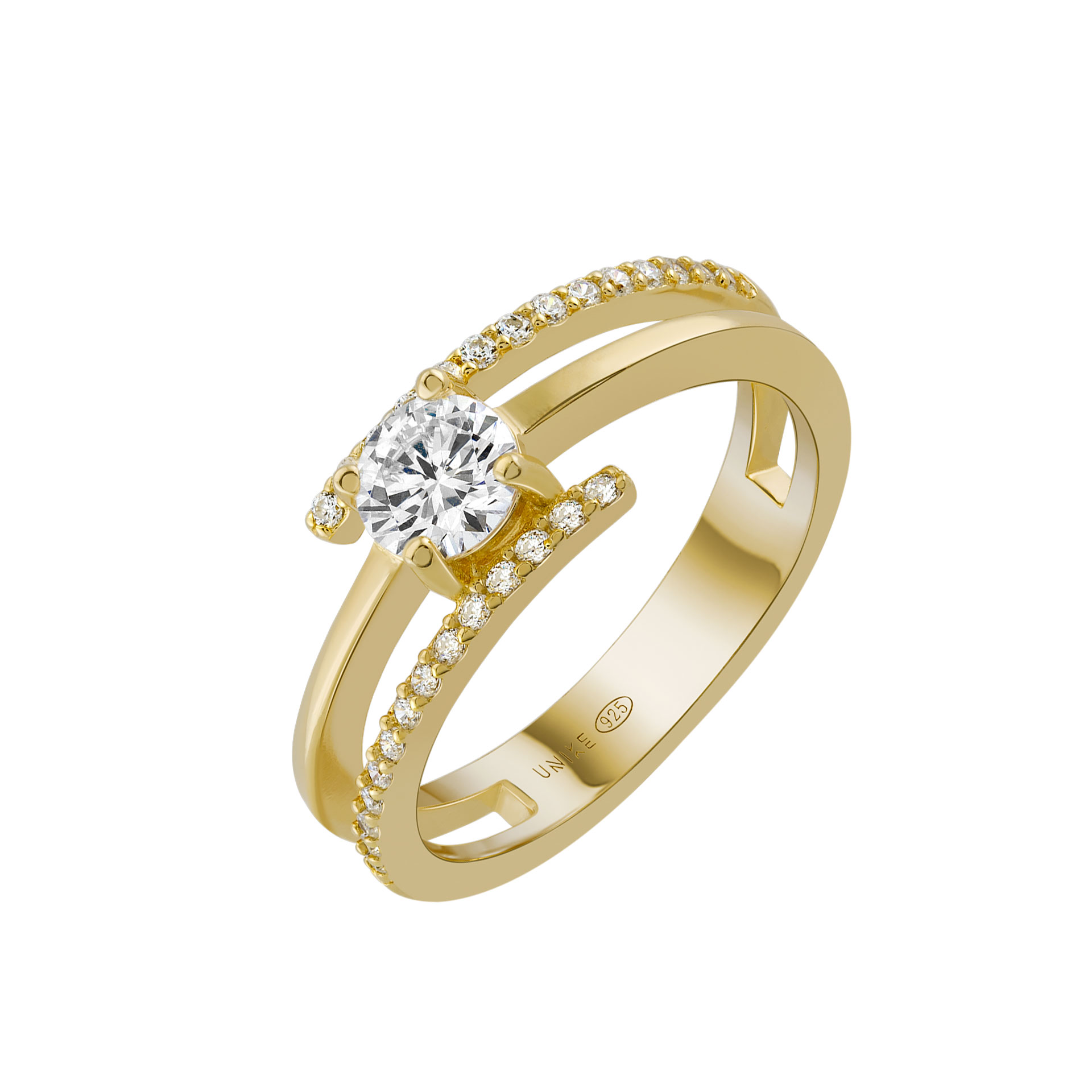 Anel Classy Solitaire 2 Lines Gold