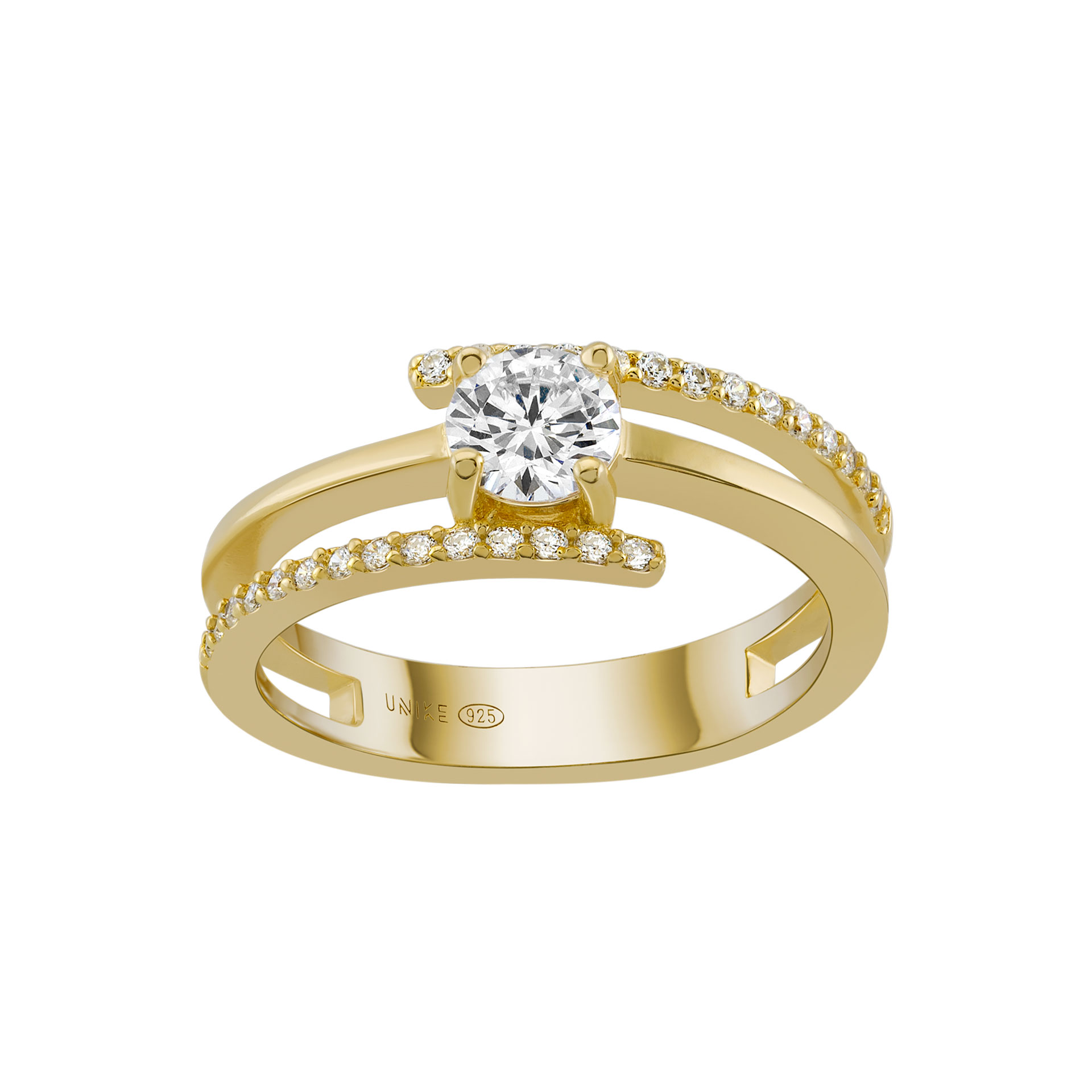 Anel Classy Solitaire 2 Lines Gold