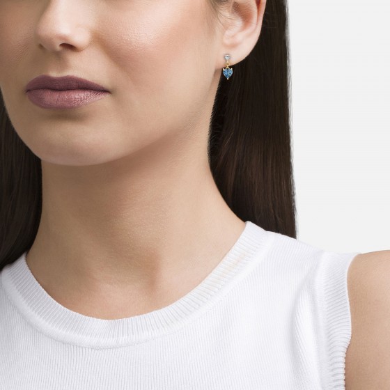 Classy Blue Heart Gold Earrings