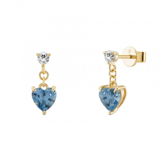Classy Blue Heart Gold Earrings