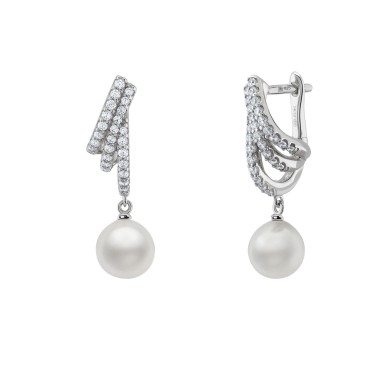 Bridal Three Hoops Pearl Silver Earrings