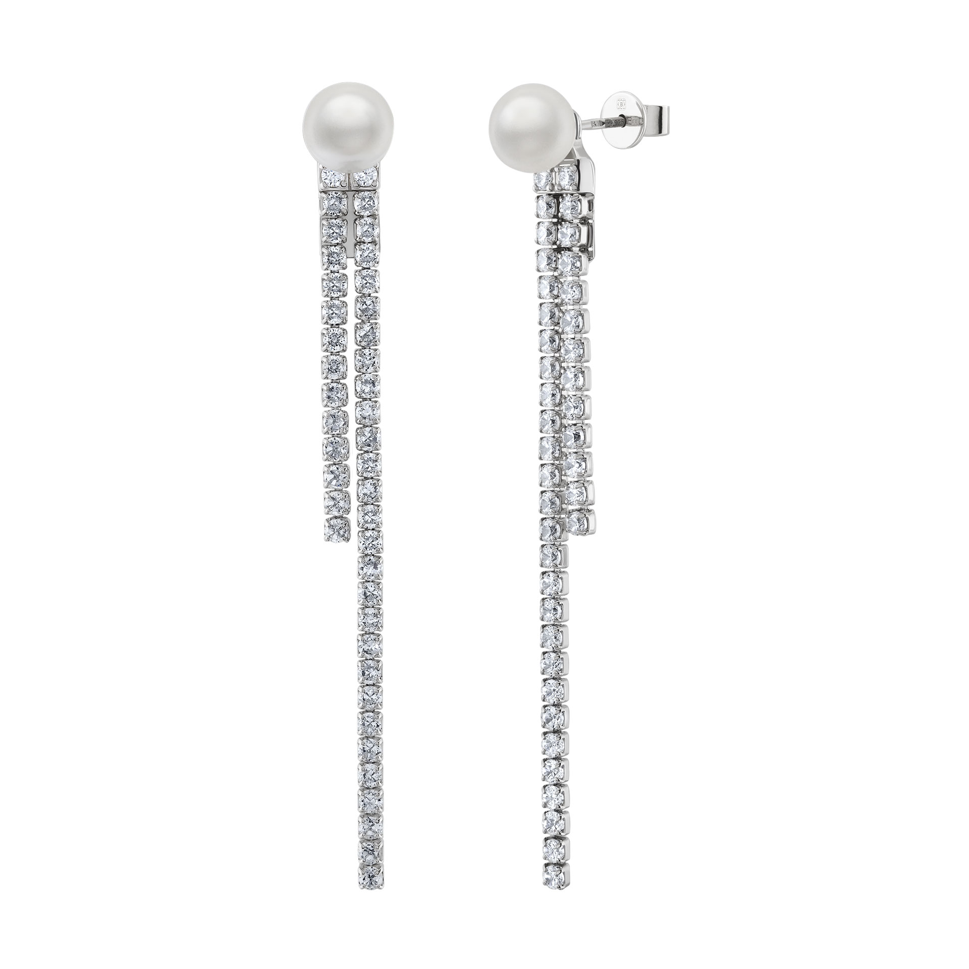 Pendientes Bridal Glow Two Lines Pearl Silver