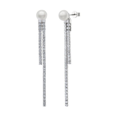 Bridal Glow Two Lines Pearl Silver Earrings
