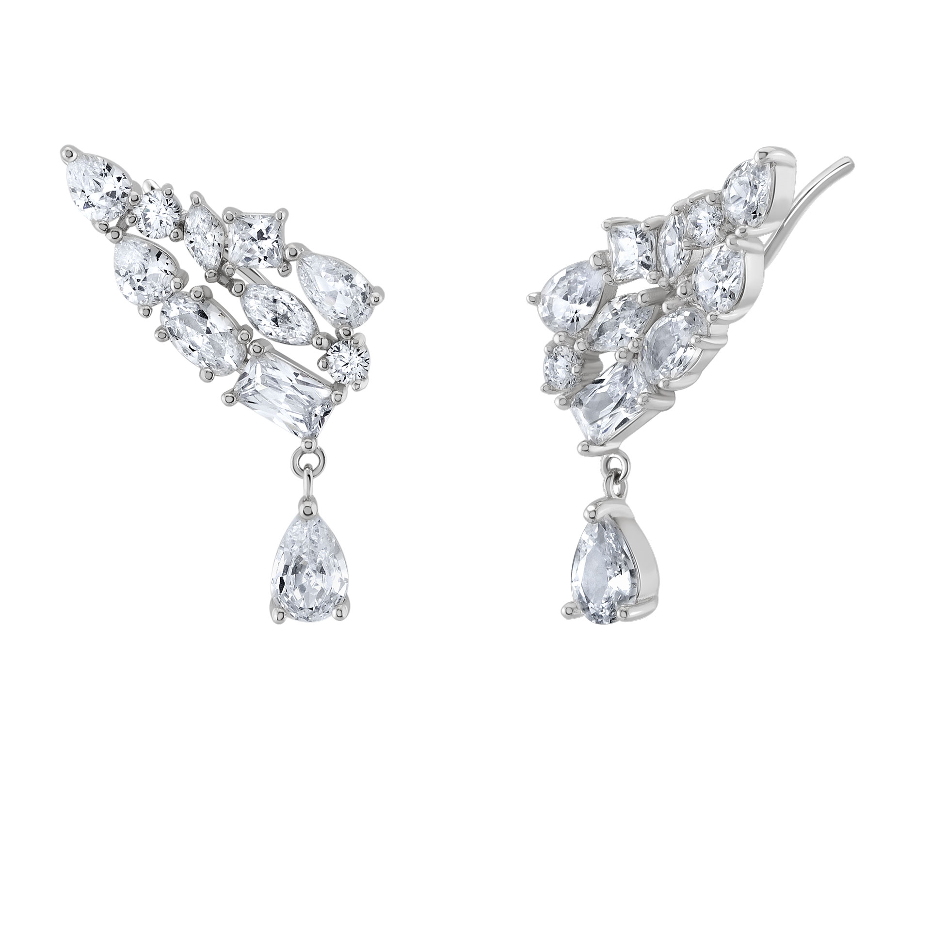 Bridal Climber Pearl Silver Earrings