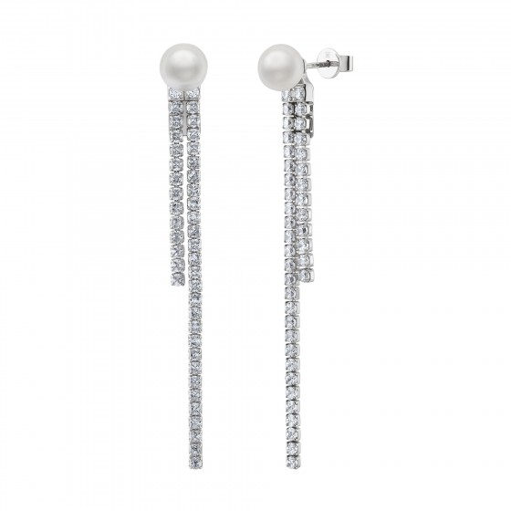 Bridal Glow Two Lines Pearl Silver Earrings