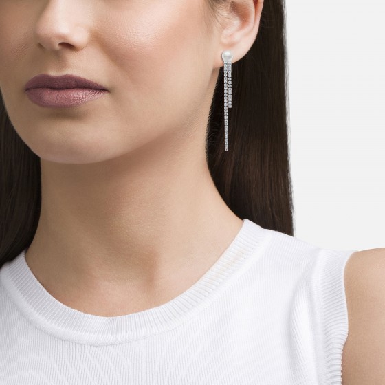 Bridal Glow Two Lines Pearl Silver Earrings
