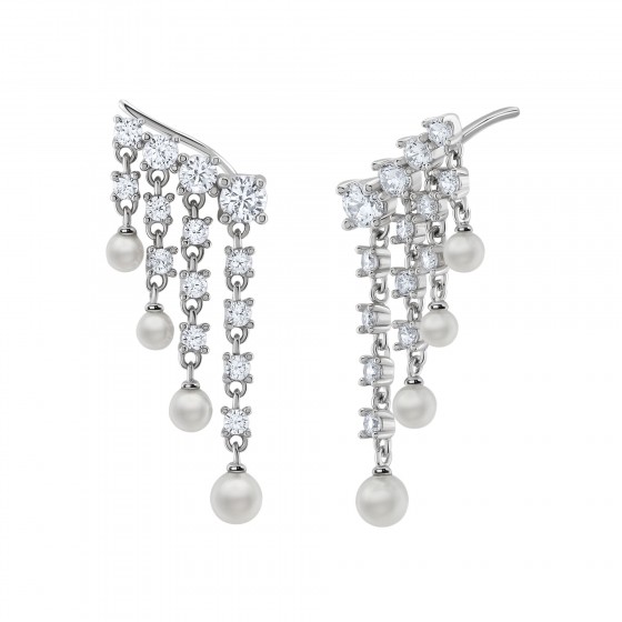 Brincos Bridal Four Lines Pearl Silver