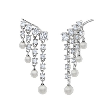 Bridal Four Lines Pearl Silver Earrings