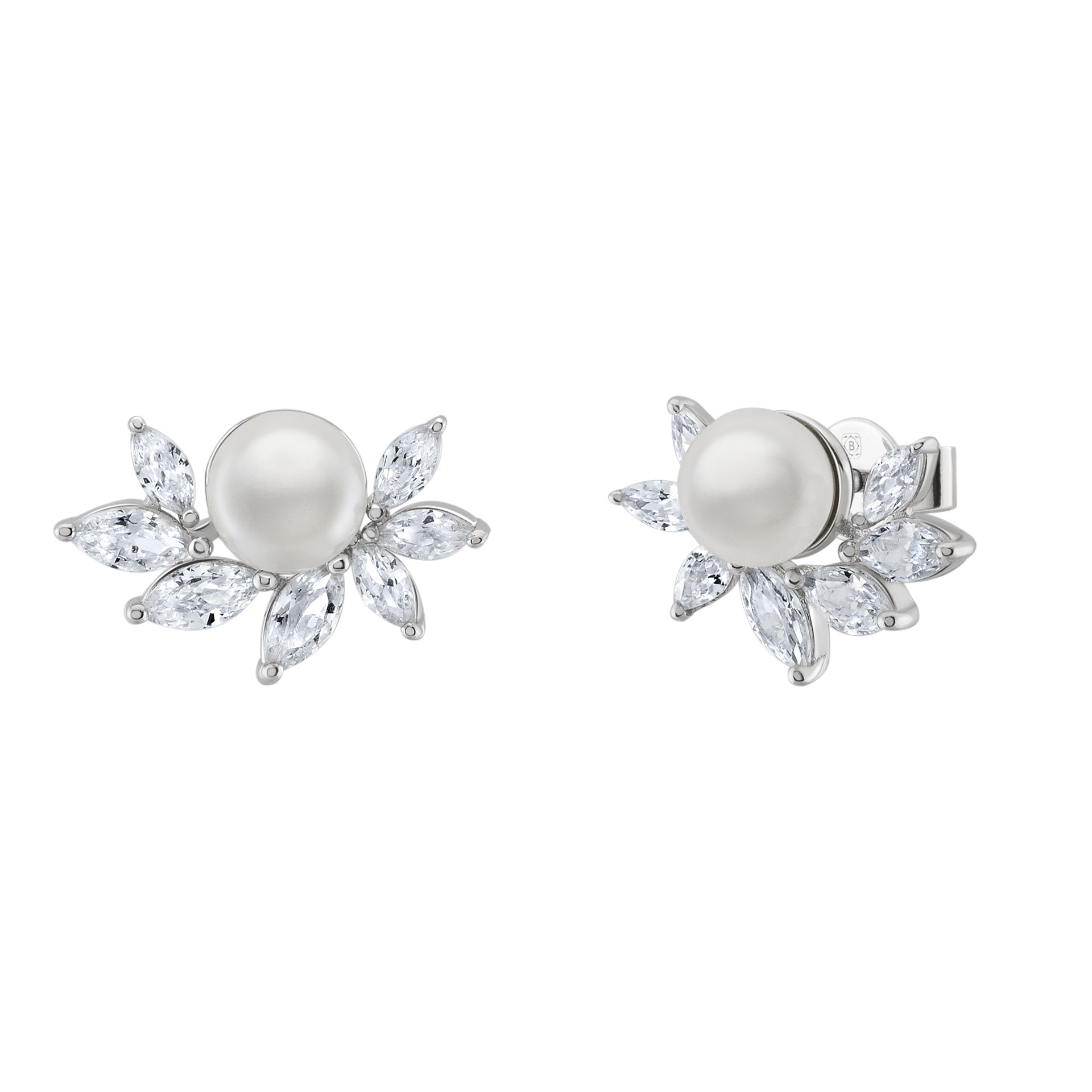 Brincos Bridal Leafs Pearl Silver