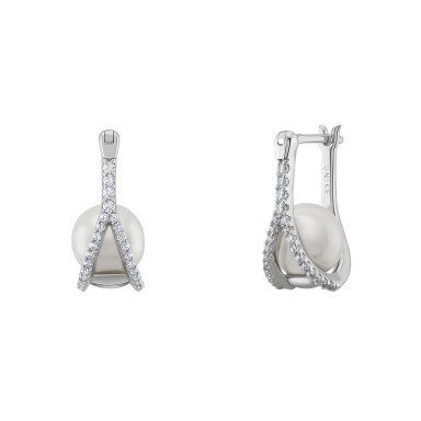 Bridal Two Lines Pearl Silver Earrings
