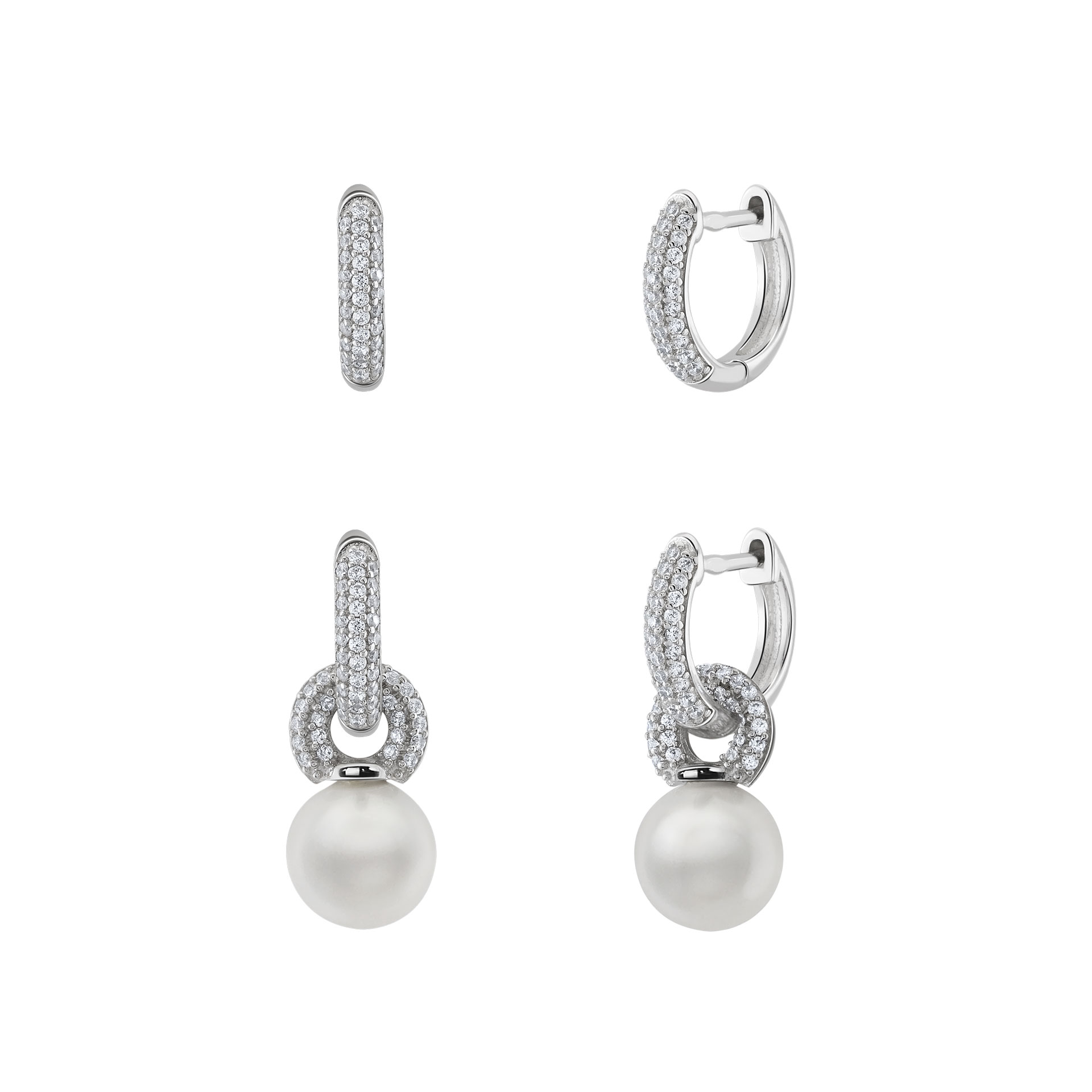 Argolas Bridal Two Hoops Pearl Silver