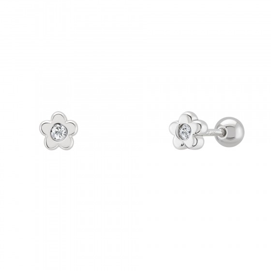 Girls Flower Silver Earrings