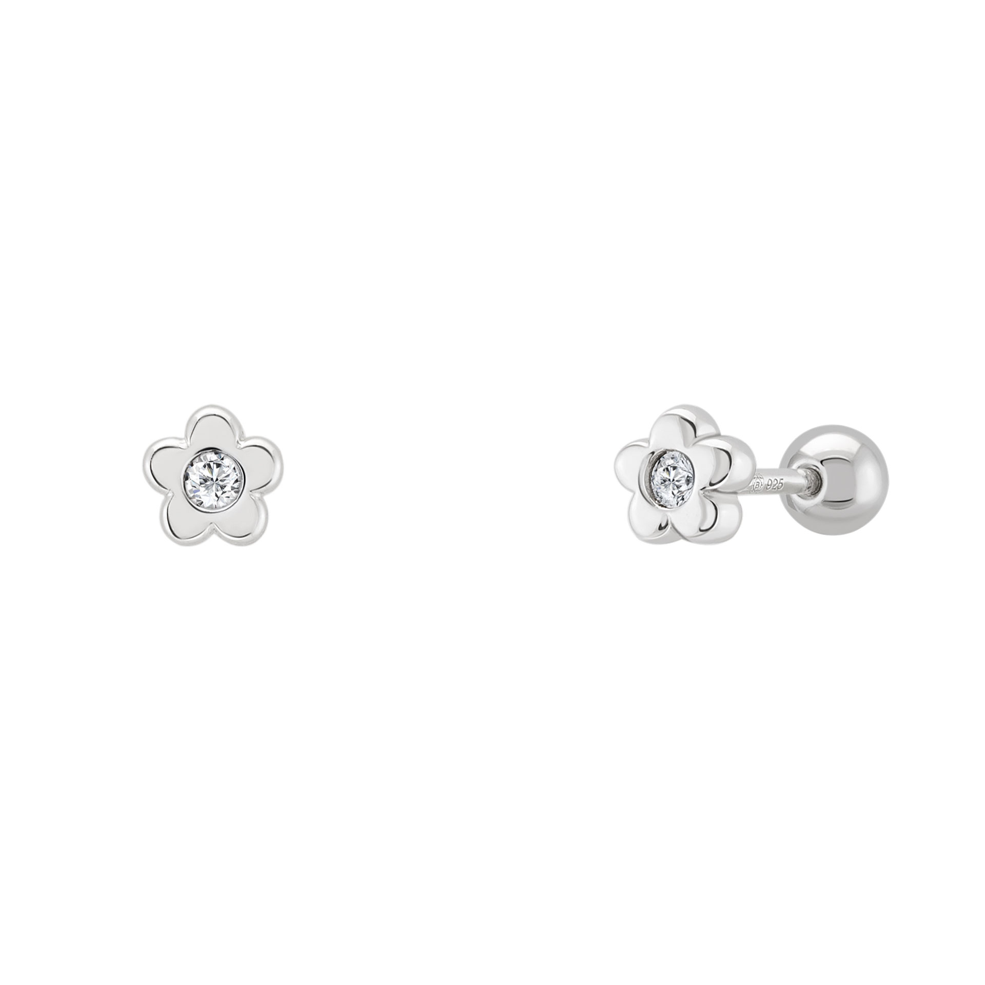 Girls Flower Silver Earrings