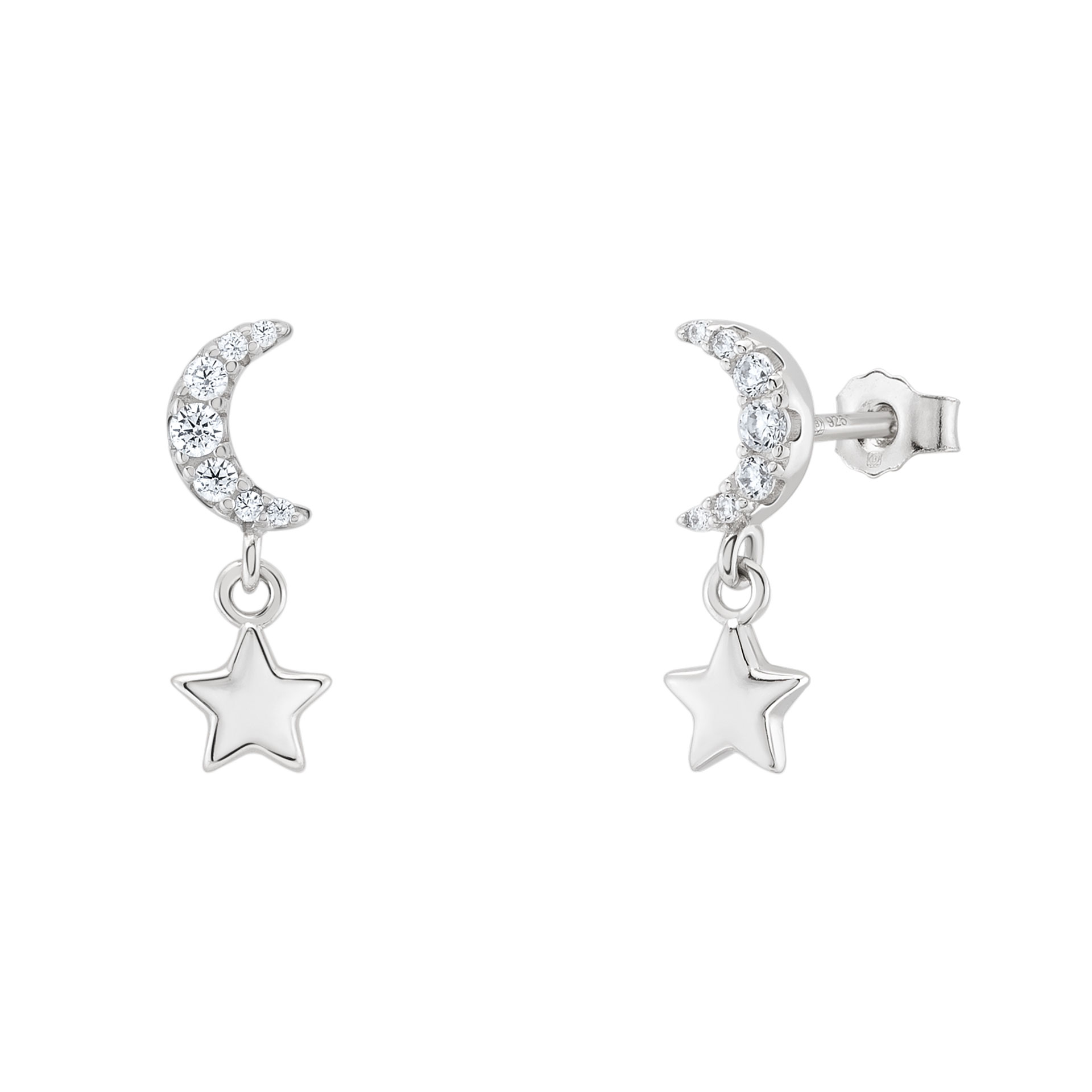 Girls Moon Star Silver Earings