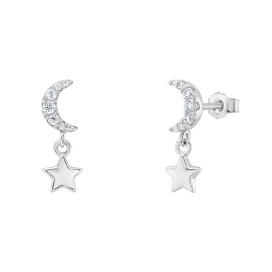 Girls Moon Star Silver Earings