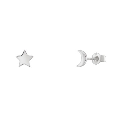 Girls Star and Moon Silver Earings