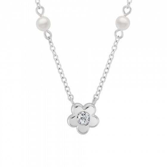 Collar Girls Flower and Pearls Silver