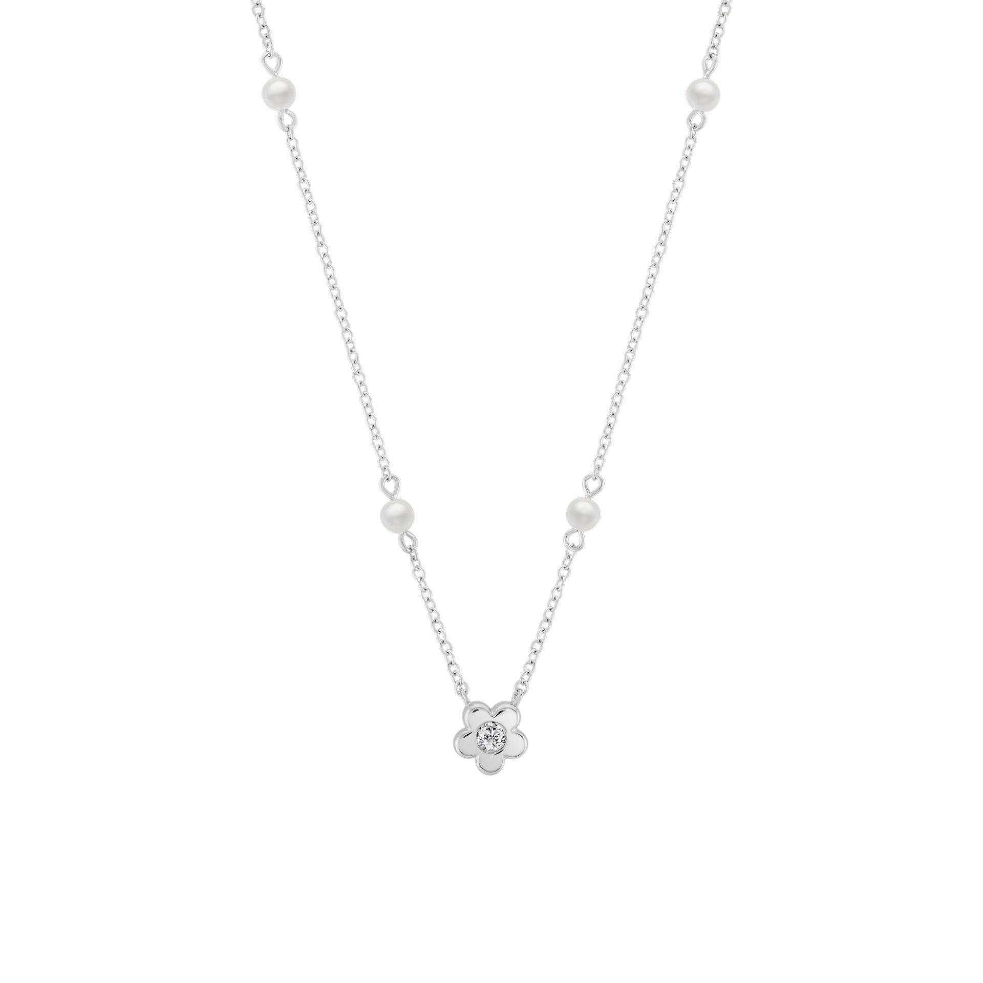 Collar Girls Flower and Pearls Silver