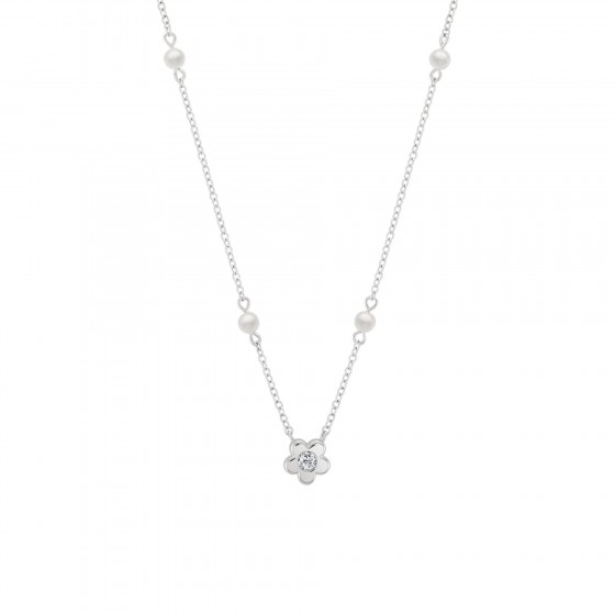 Collar Girls Flower and Pearls Silver