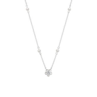 Girls Flower and Pearls Silver Necklace