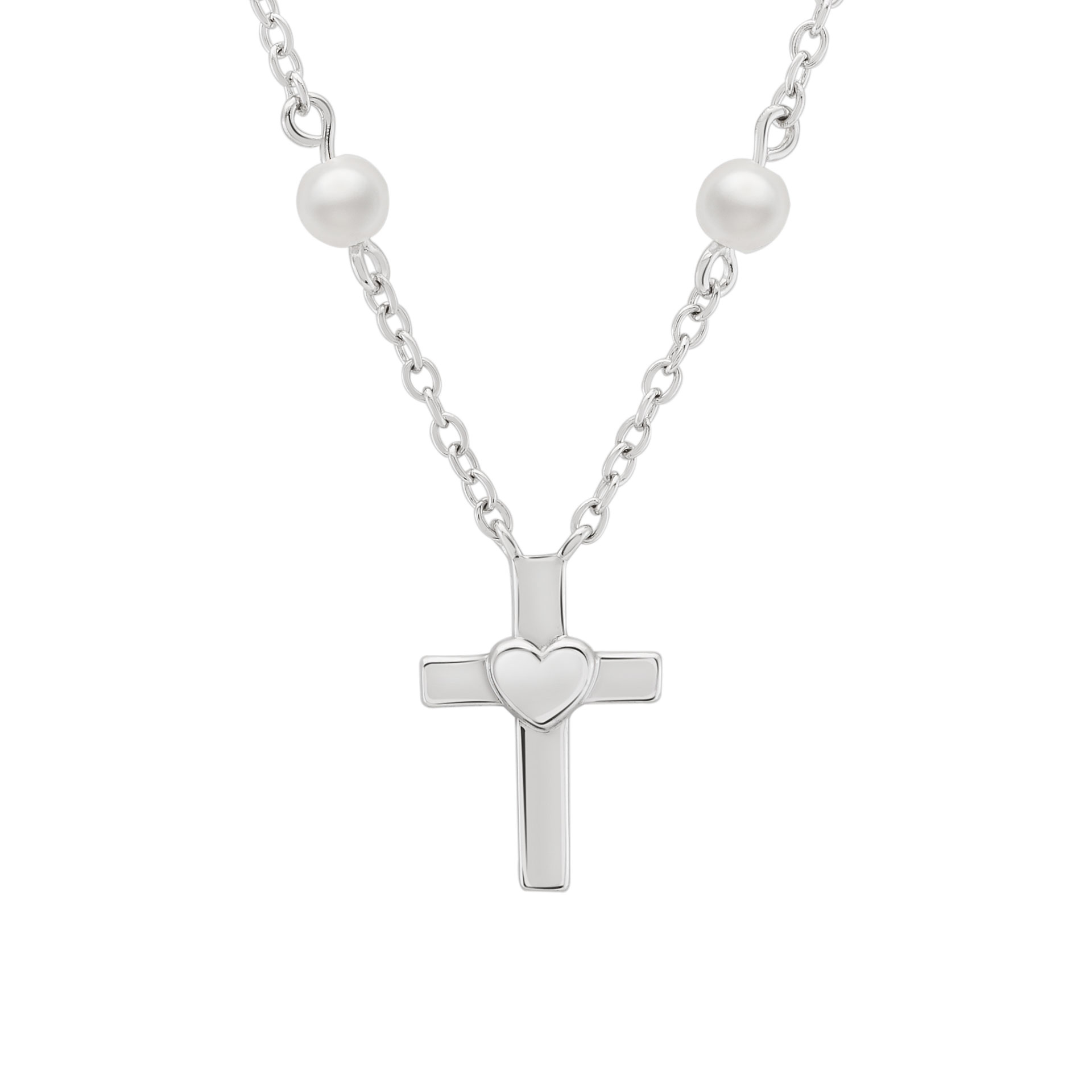 Girls Cross and Pearls Silver Necklace