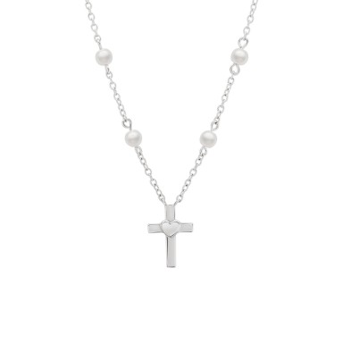 Girls Cross and Pearls Silver Necklace