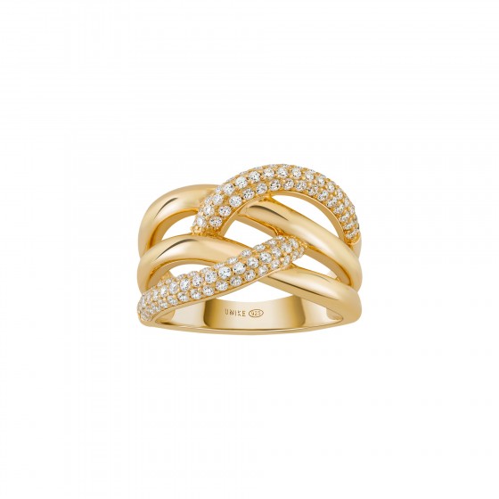 Bold Daily Crossed Stone Lines Ring