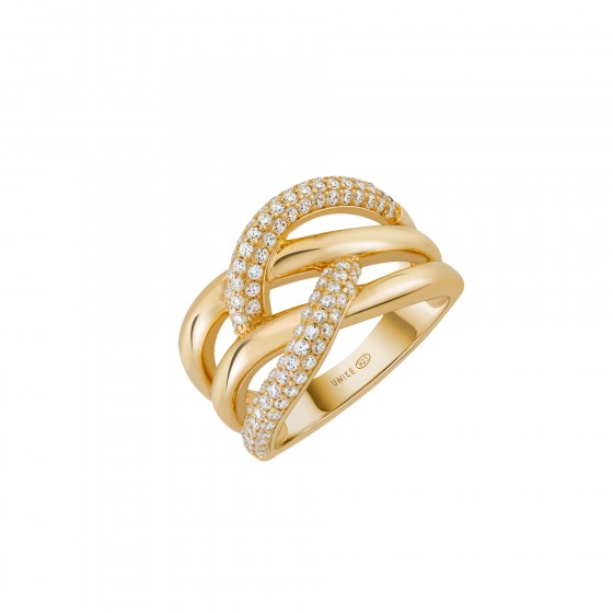 Bold Daily Crossed Stone Lines Ring