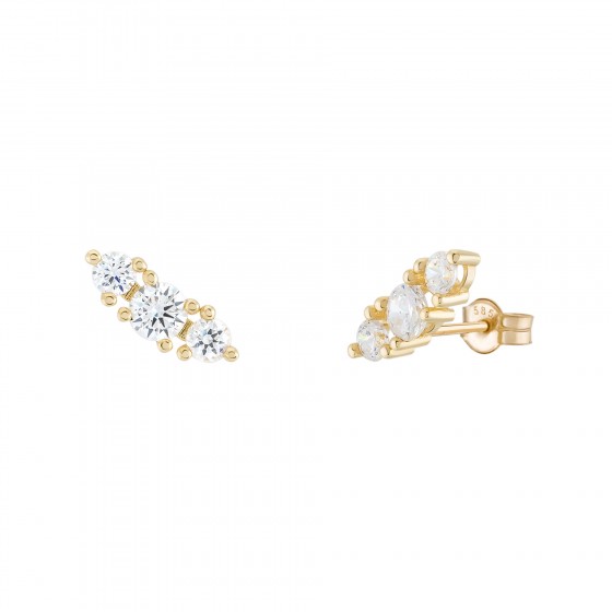 Gold Three Stones Earrings