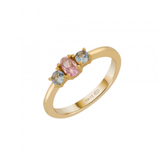 Anillo 3 Stones Pink&Blue