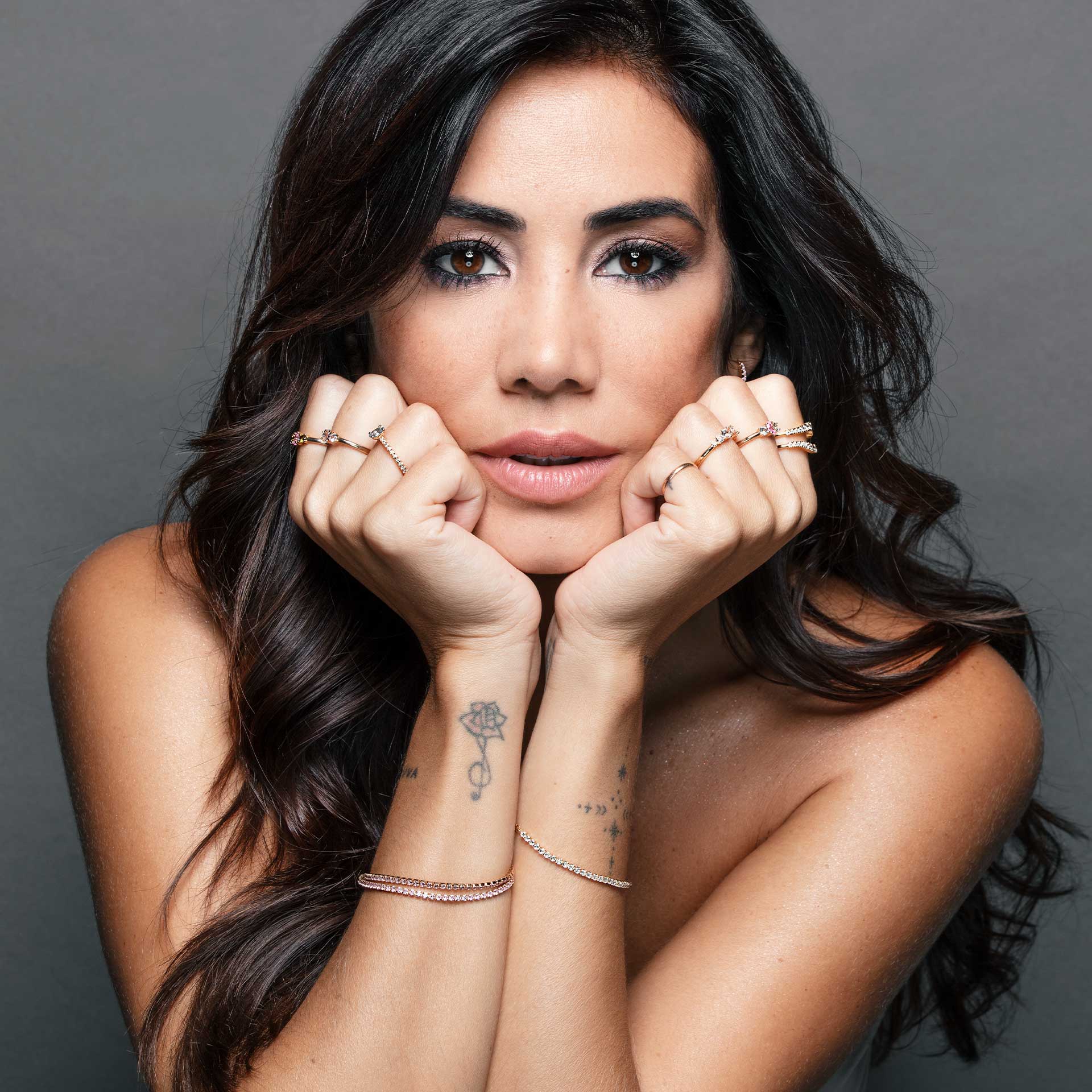 Anel 3 Stones Pink&Blue