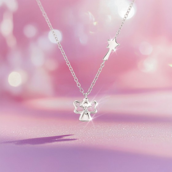 Girls Fairy and Wand Silver Necklace