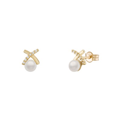 Pendientes Oro Cruz e Perlas