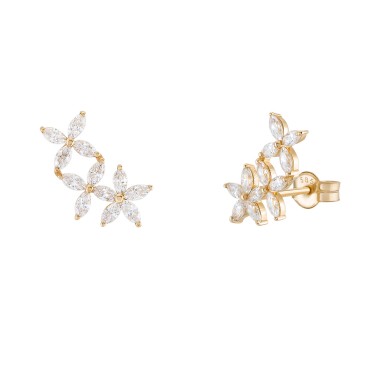 Gold 3 Flowers Earrings