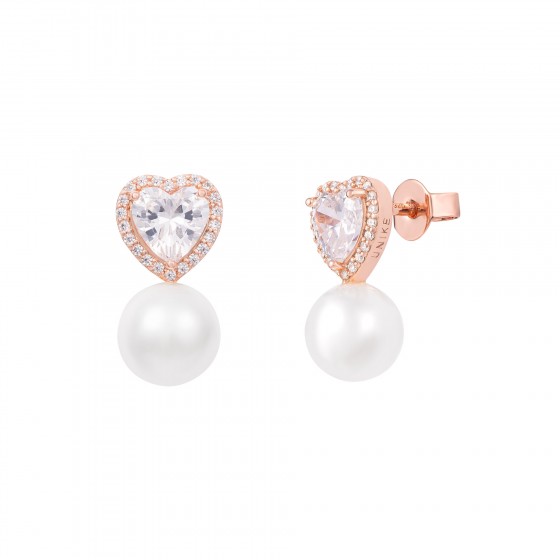 Pendientes Love in Rose Heart & Pearl Blanco
