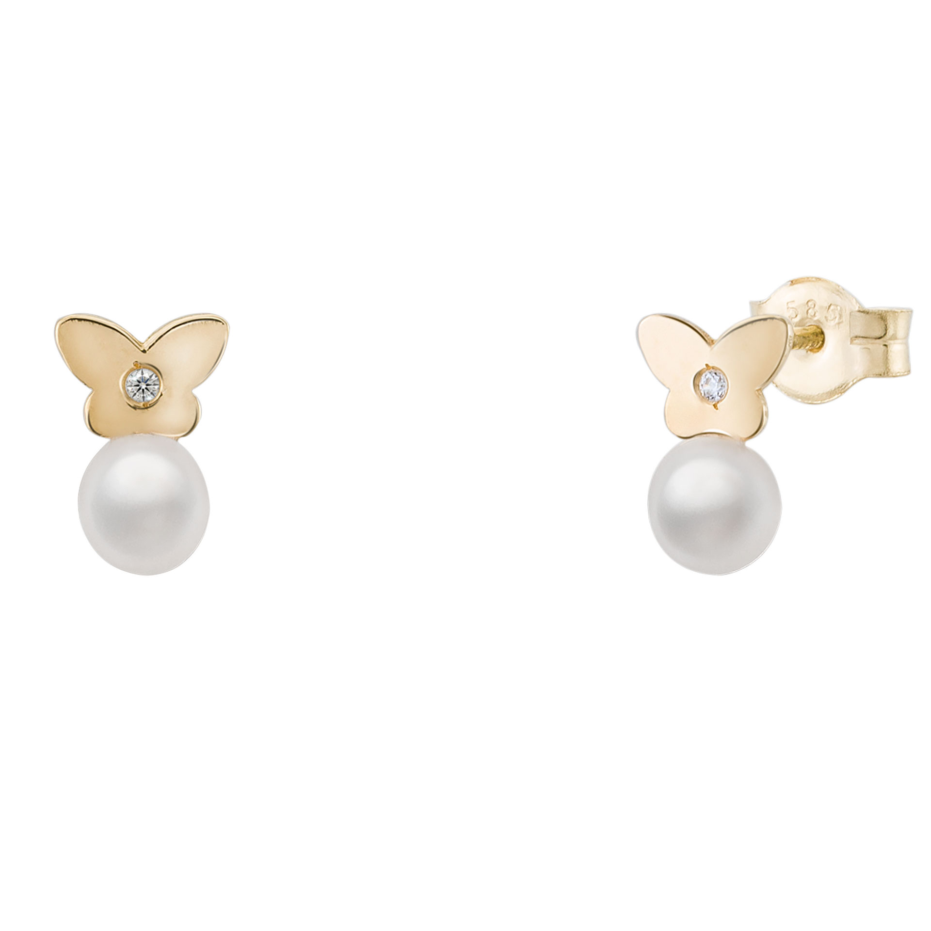 Gold Girls Pearl & Butterfly Earrings