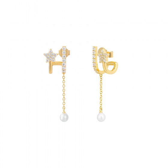 Matchy Stars & Pearl Chain Earrings