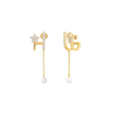 Matchy Stars & Pearl Chain Earrings