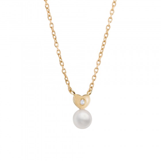 Gold Girls Pearl & Heart Necklace