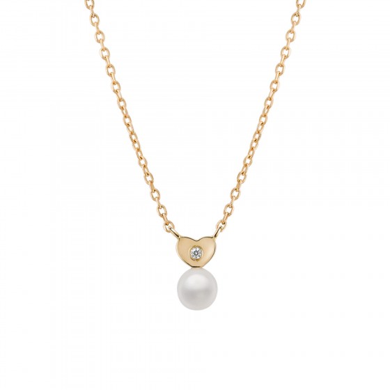 Gold Girls Pearl & Heart Necklace
