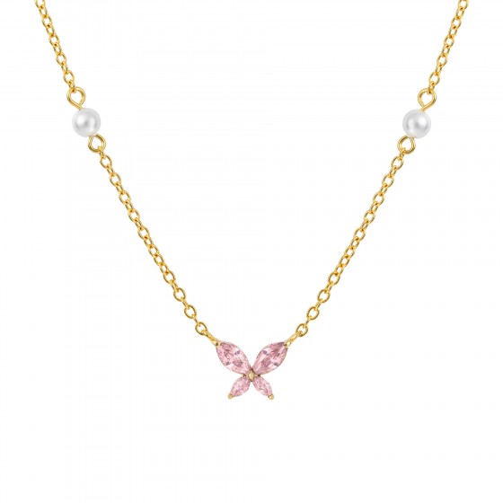 Colar Fun Borboleta & P�rolas