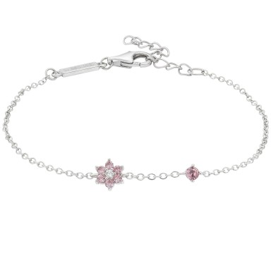 Girls Pink Flowers CZ Bracelet