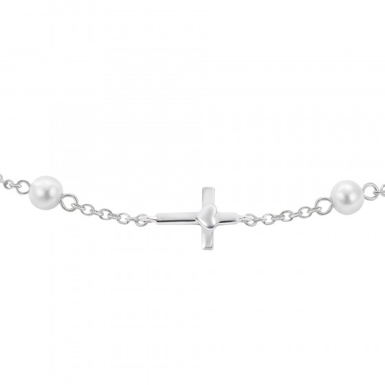 Girls Cross and Pearls Bracelet