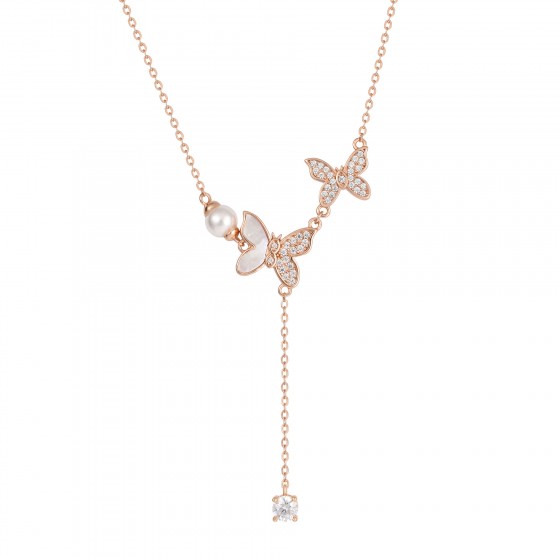 Love in Rose Two Butterflies Necklace