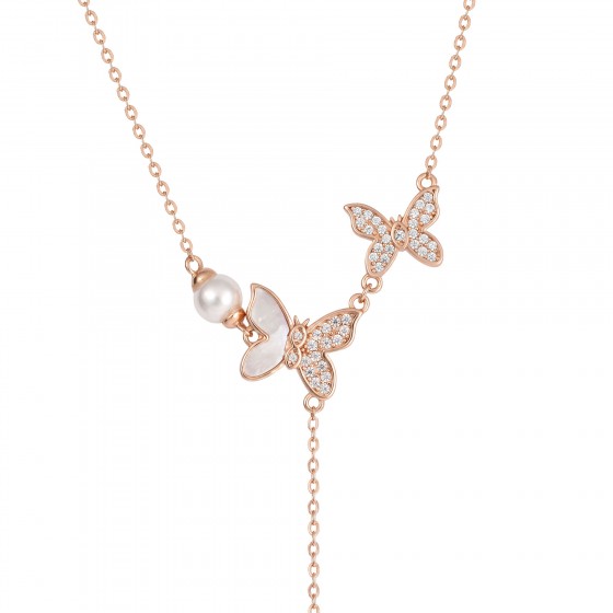 Love in Rose Two Butterflies Necklace