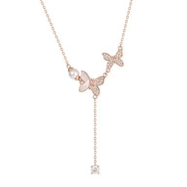 Love in Rose Two Butterflies Necklace