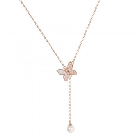 Love in Rose Butterfly and Pearl Necklace