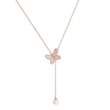 Love in Rose Butterfly and Pearl Necklace